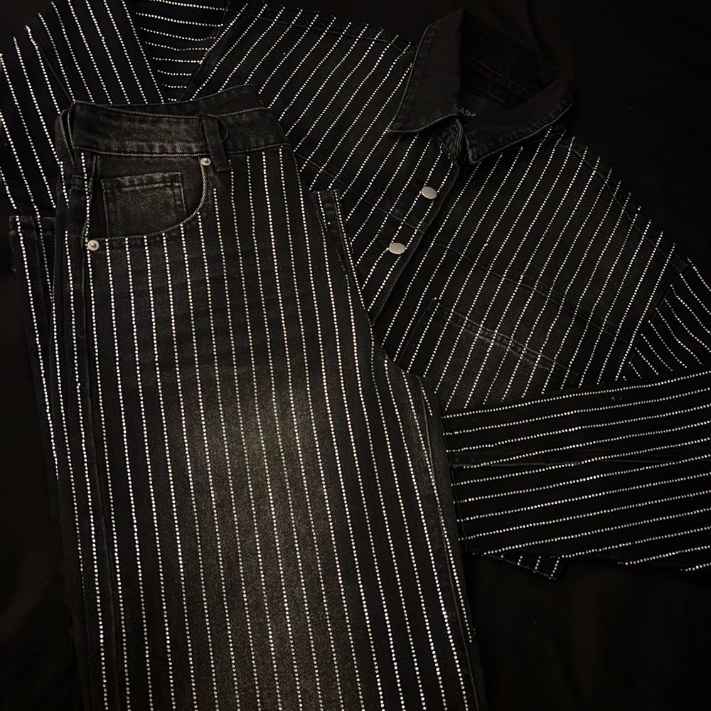 Black and White Striped Shirt and Pants Set